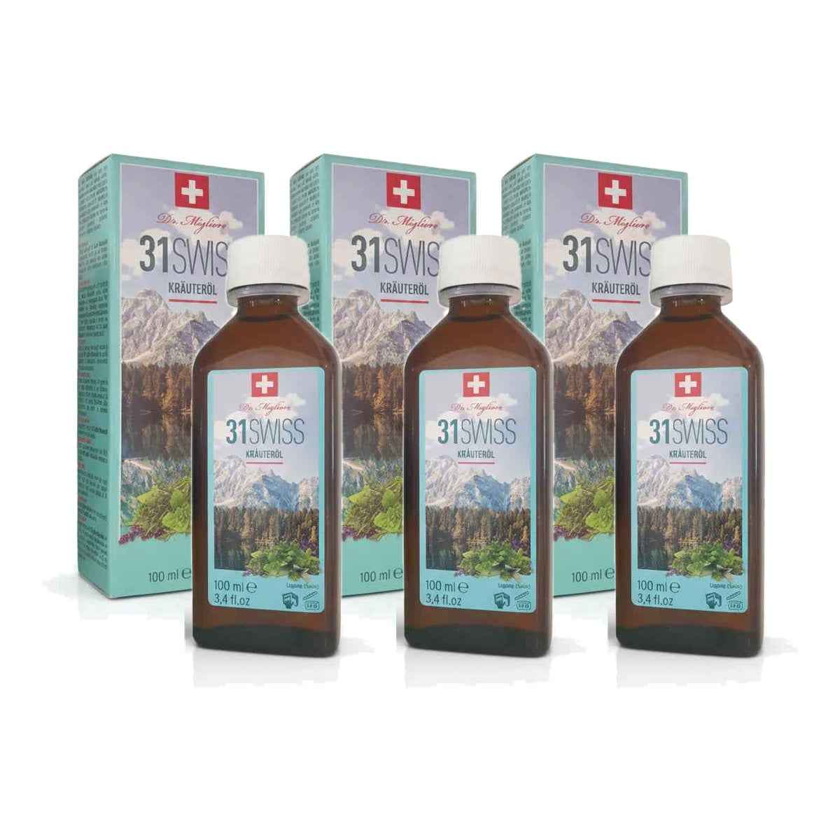Confezione da 3 flaconi di 31 Swiss, olio alle 31 erbe officinali da 100 ml