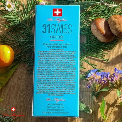 31 SWISS Kräuteröl | Olio Puro distillato di 31 erbe officinali | 100ML Dr.Migliore.com