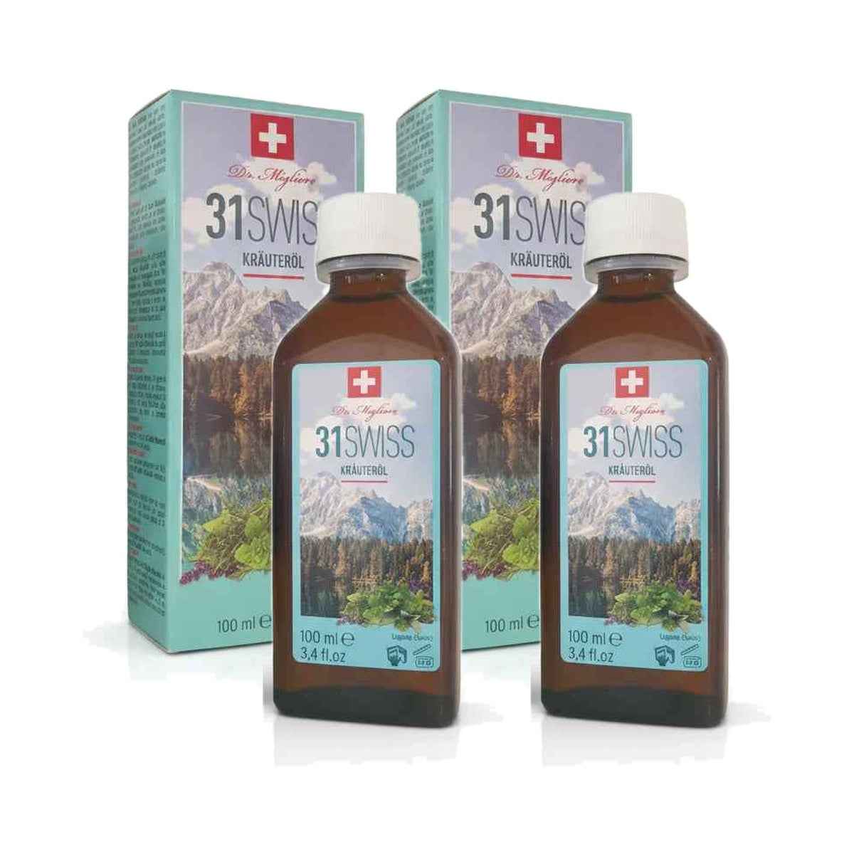 Confezione da 2 flaconi di 31 Swiss, olio alle 31 erbe officinali da 100 ml
